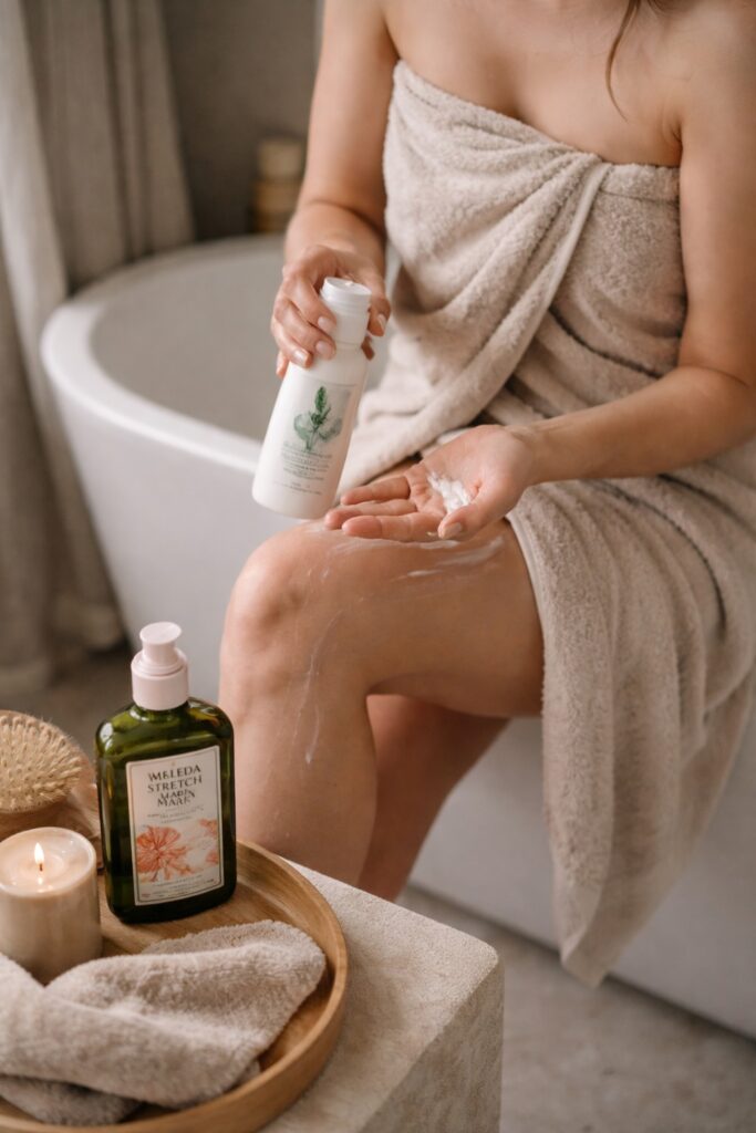 Körperpflege nach dem Duschen, Bodylotion/ Körpercreme oder Körperöl